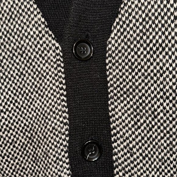 H&M L Black White Checkered Knit Wool Blend Shawl Button Front Cardigan Sweater - Picture 9 of 12